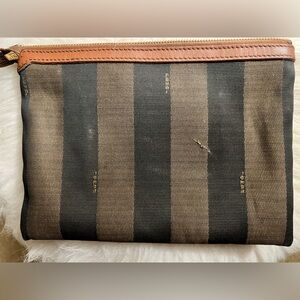 Authentic Fendi Striped Brown and Black Clutch